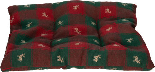 Rechteckkissen, gesteppt klein, Design Lappland, rot grün mit Hirschmustern